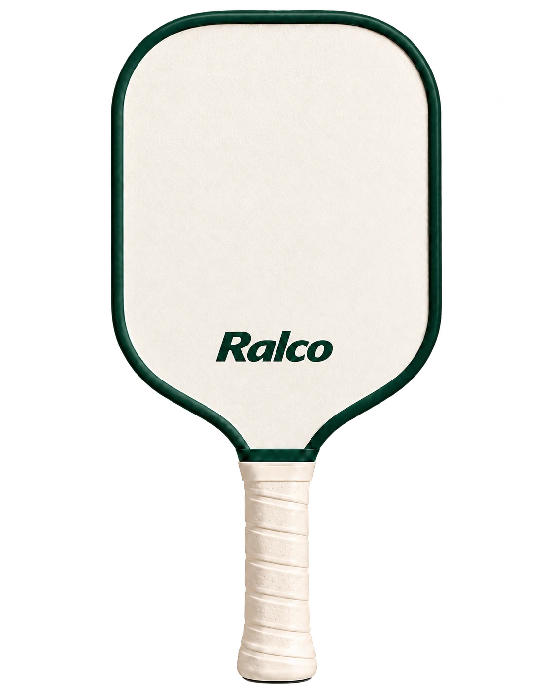 Ivory Ralco pickleball paddle, forest green edge